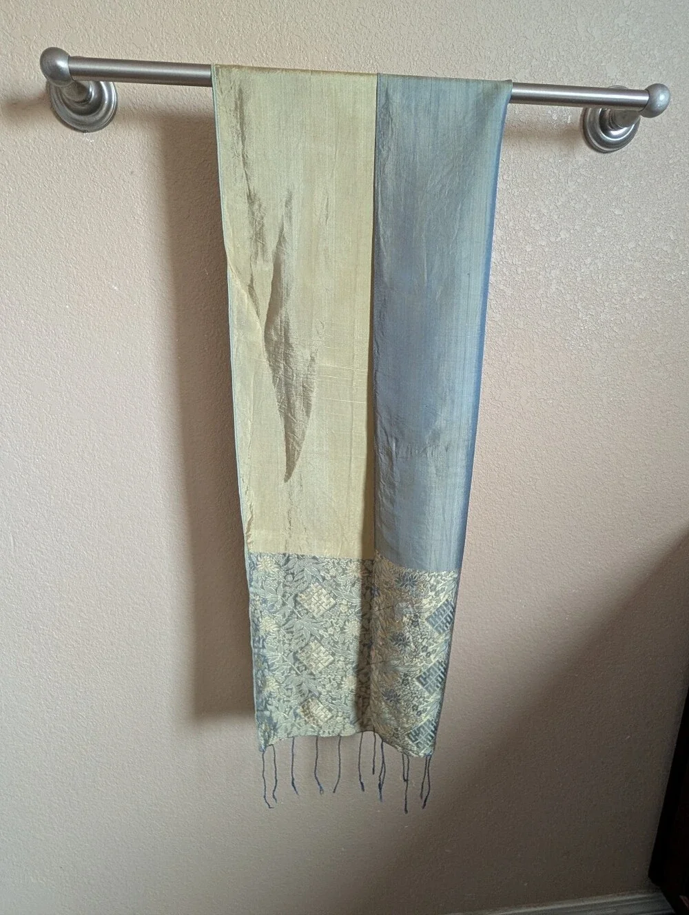 Blue and Gold Floral Jacquard Silk Scarf